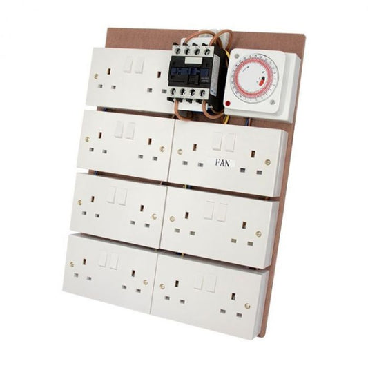 12-Way MDF Contactor Board + 2 Sockets, with Timer